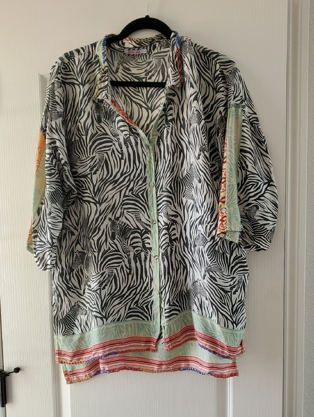 Johnny Was Silk Alvena Zebra Print Shirt 3/4 Sleeves
